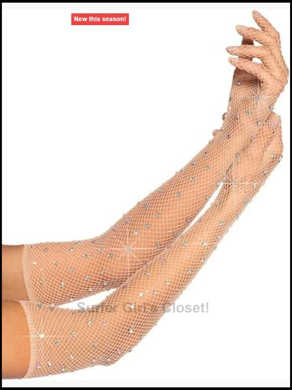 Rhinestone Fishnet Opera Length Gloves